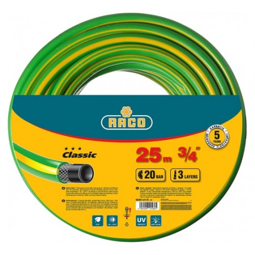 ШлангRACO CLASSIC поливочный,20атм. армированный,3-хслойный,3/4"х25м. ШлангRACO CLASSIC поливочный,20атм. армированный,3-хслойный,3/4"х25м.